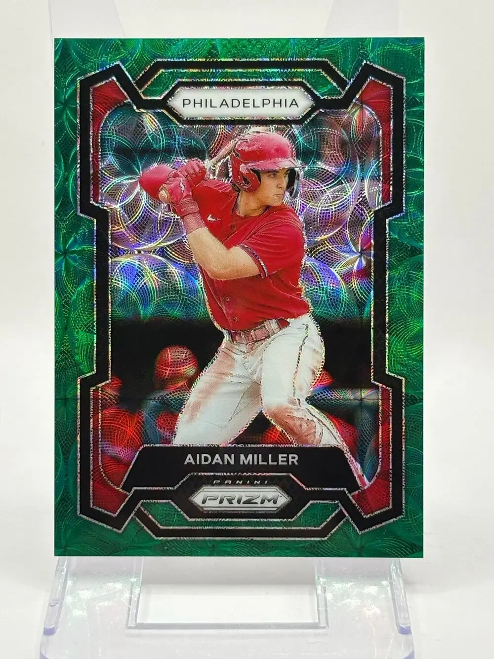 2024 Panini Prizm Aidan Miller Green Scope Prizm Refractor 18/75 SP Phillies